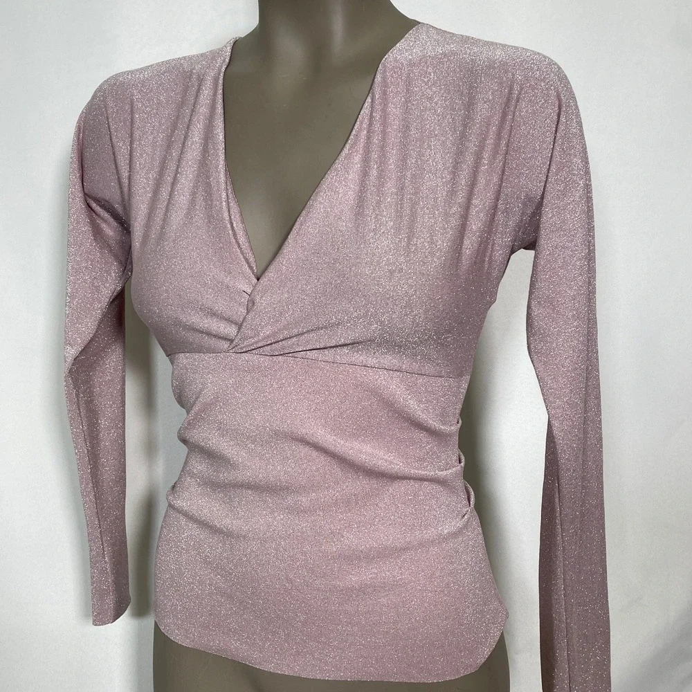 Chiara Boni La Petite Robe Metallic Pink Top & Straight Leg Pants Women's Sz 38